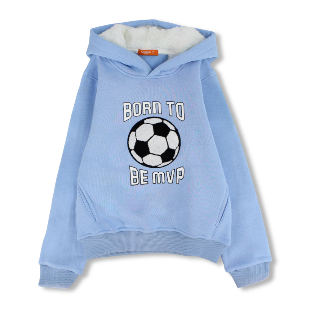 Boys Cotton Hoodie – Baby Blue with Football Pint