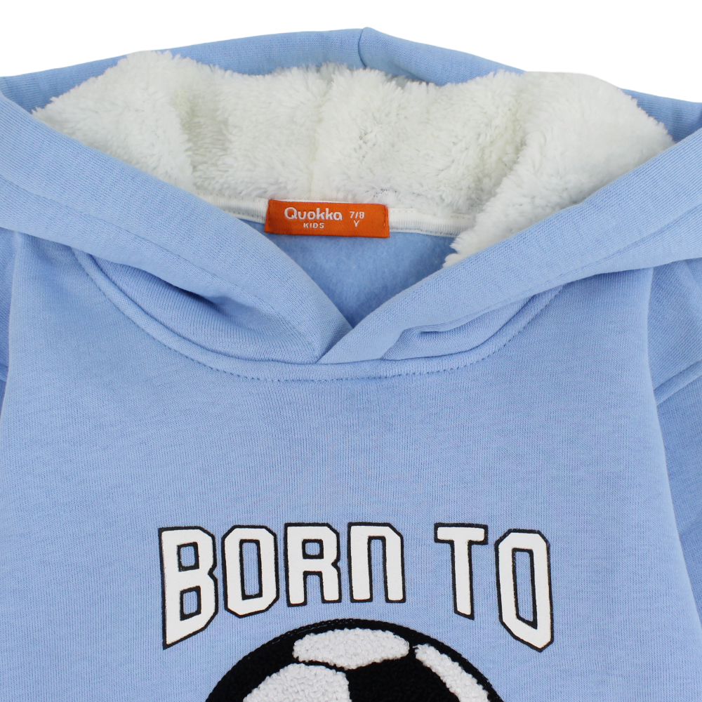 Boys Cotton Hoodie – Baby Blue with Football Pint