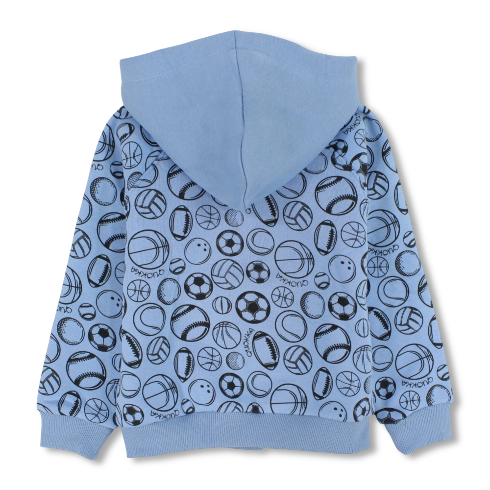 Boys Cotton Hoodie - Sports Balls Print