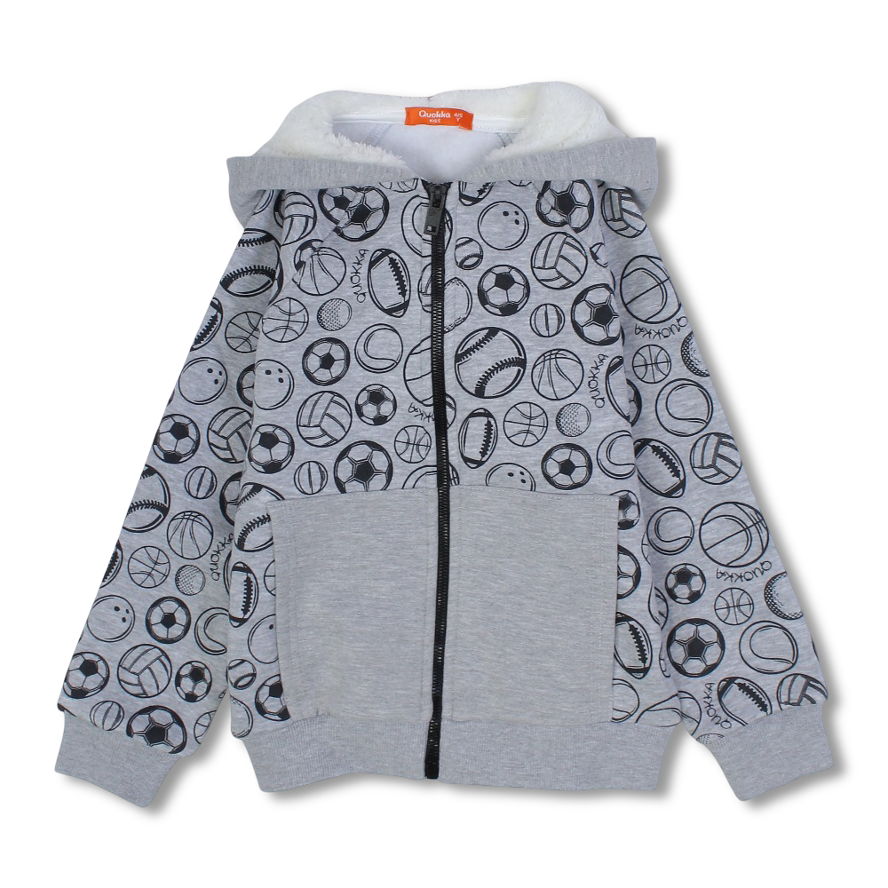 Boys Cotton Hoodie - Sports Balls Print