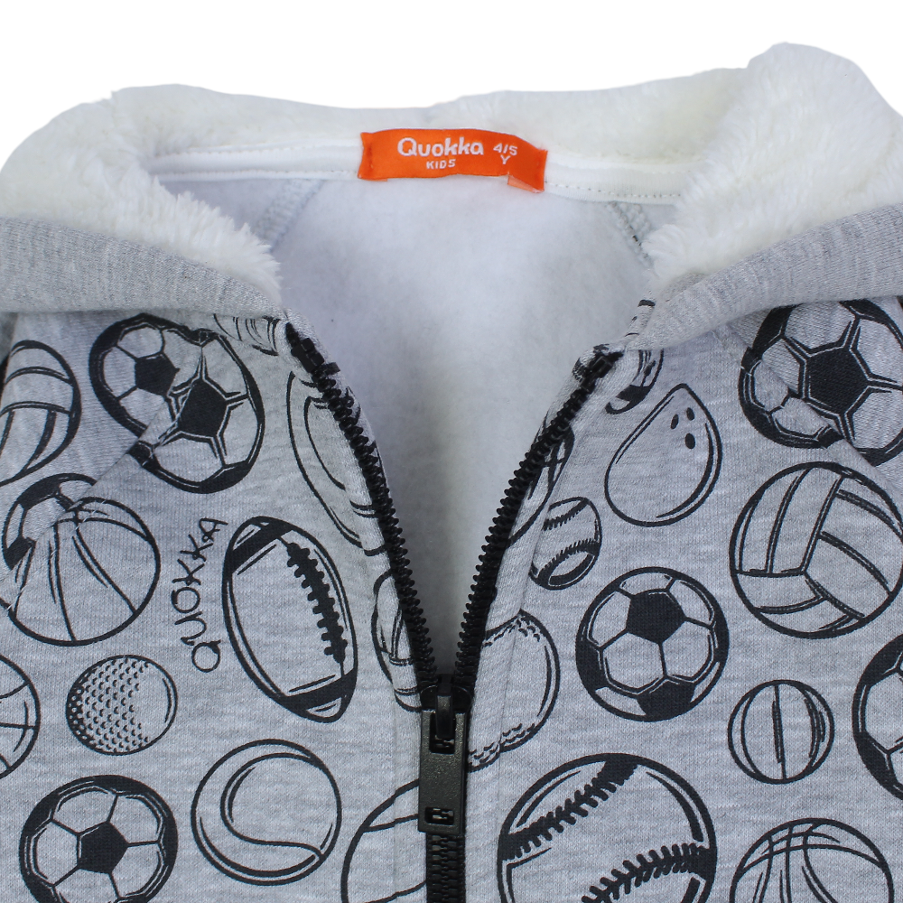 Boys Cotton Hoodie - Sports Balls Print