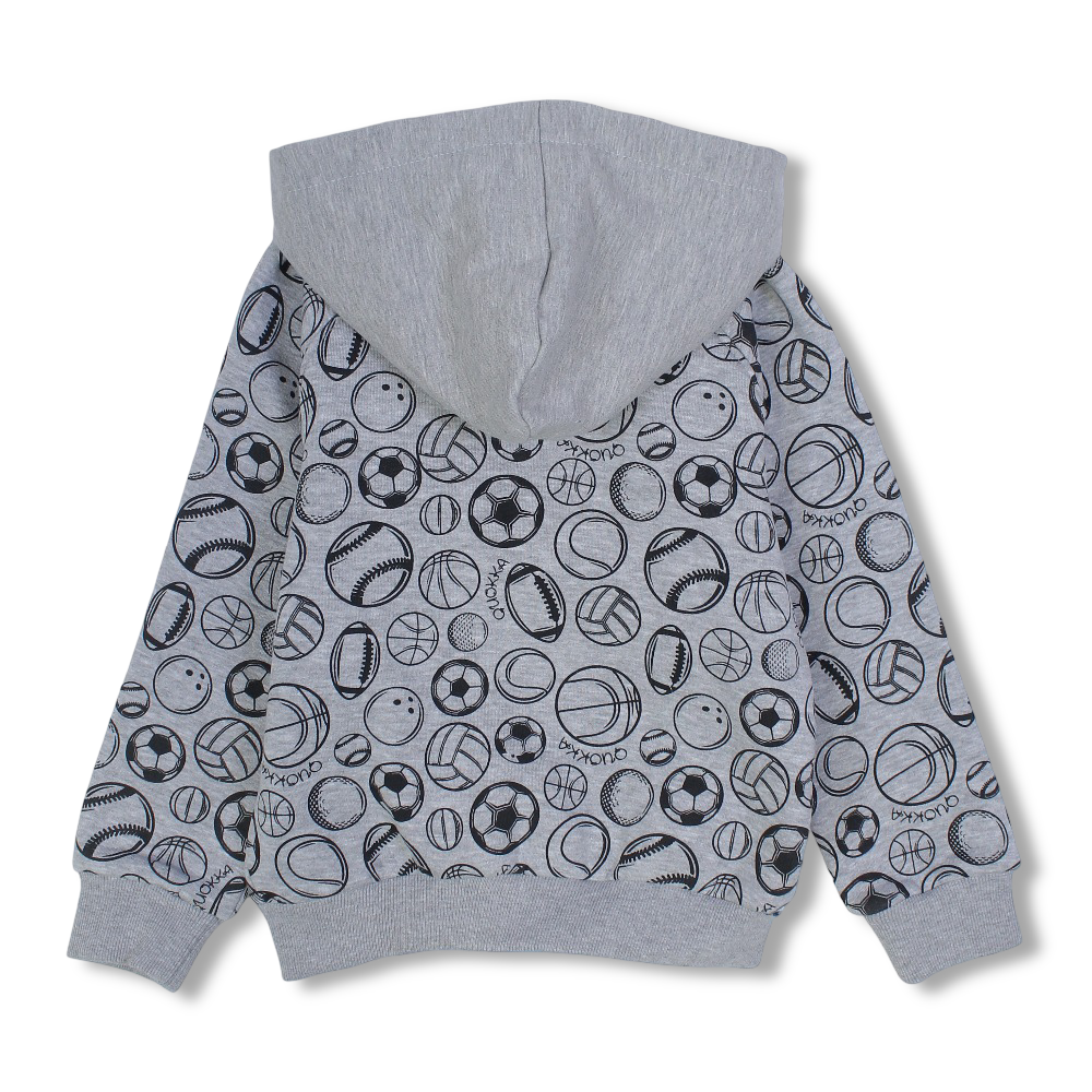 Boys Cotton Hoodie - Sports Balls Print