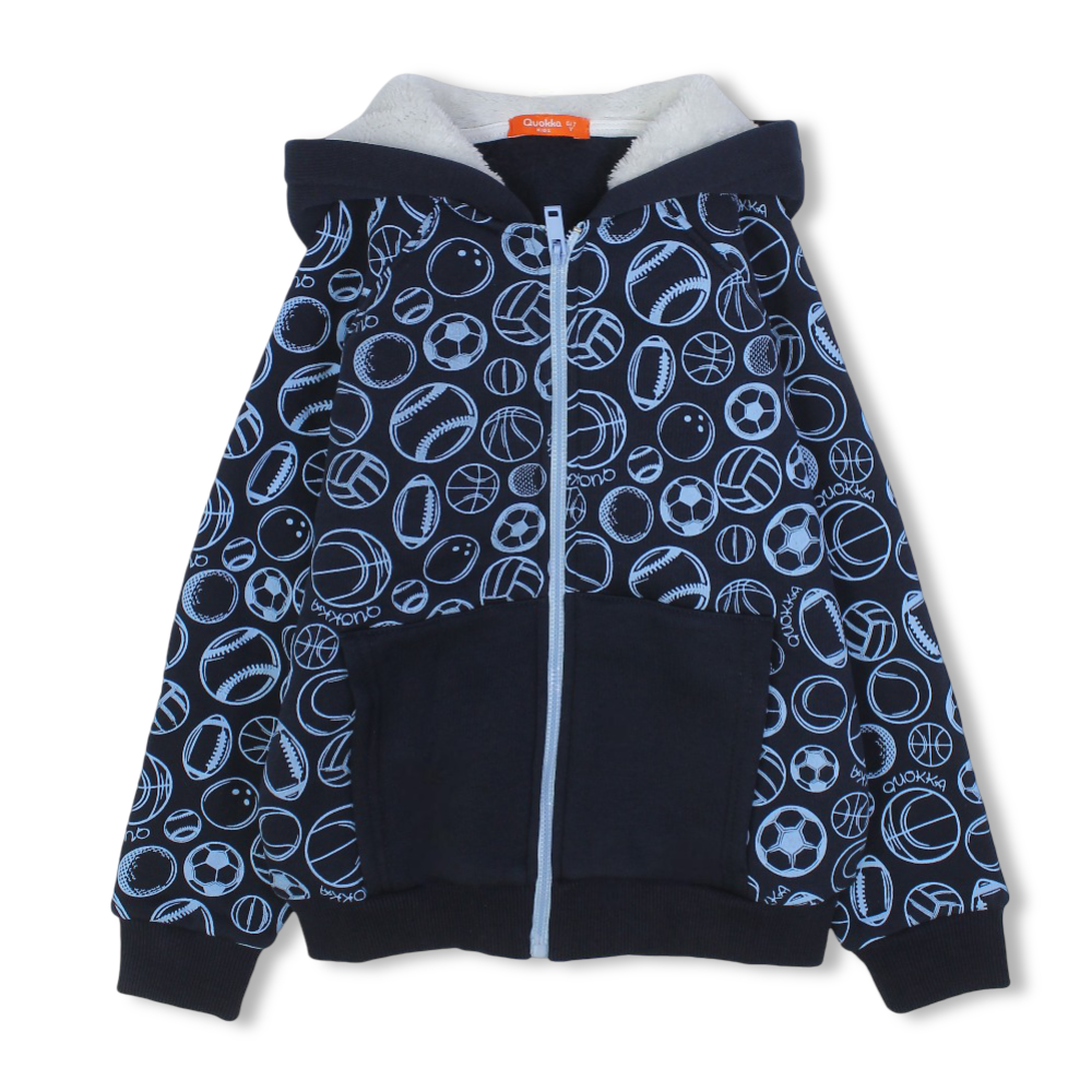 Boys Cotton Hoodie – Navy with Balls Print