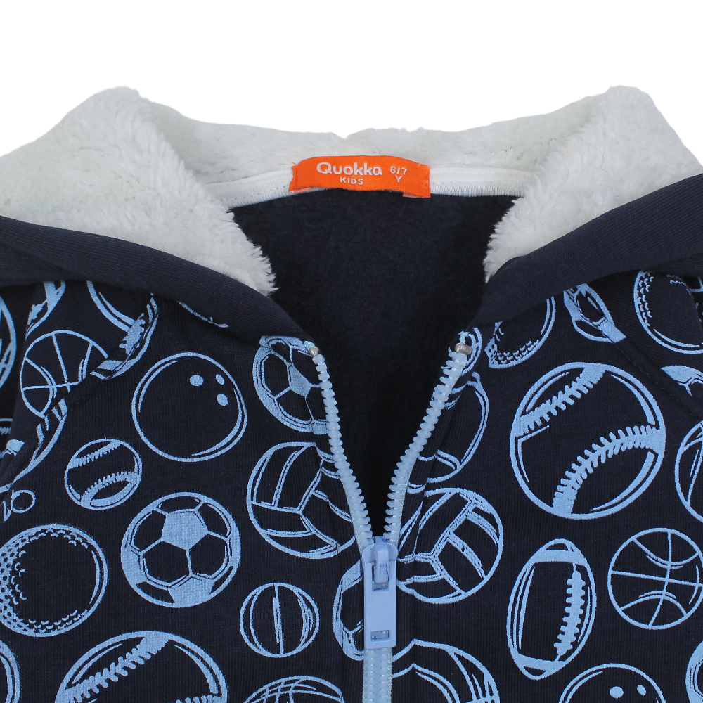 Boys Cotton Hoodie – Navy with Balls Print