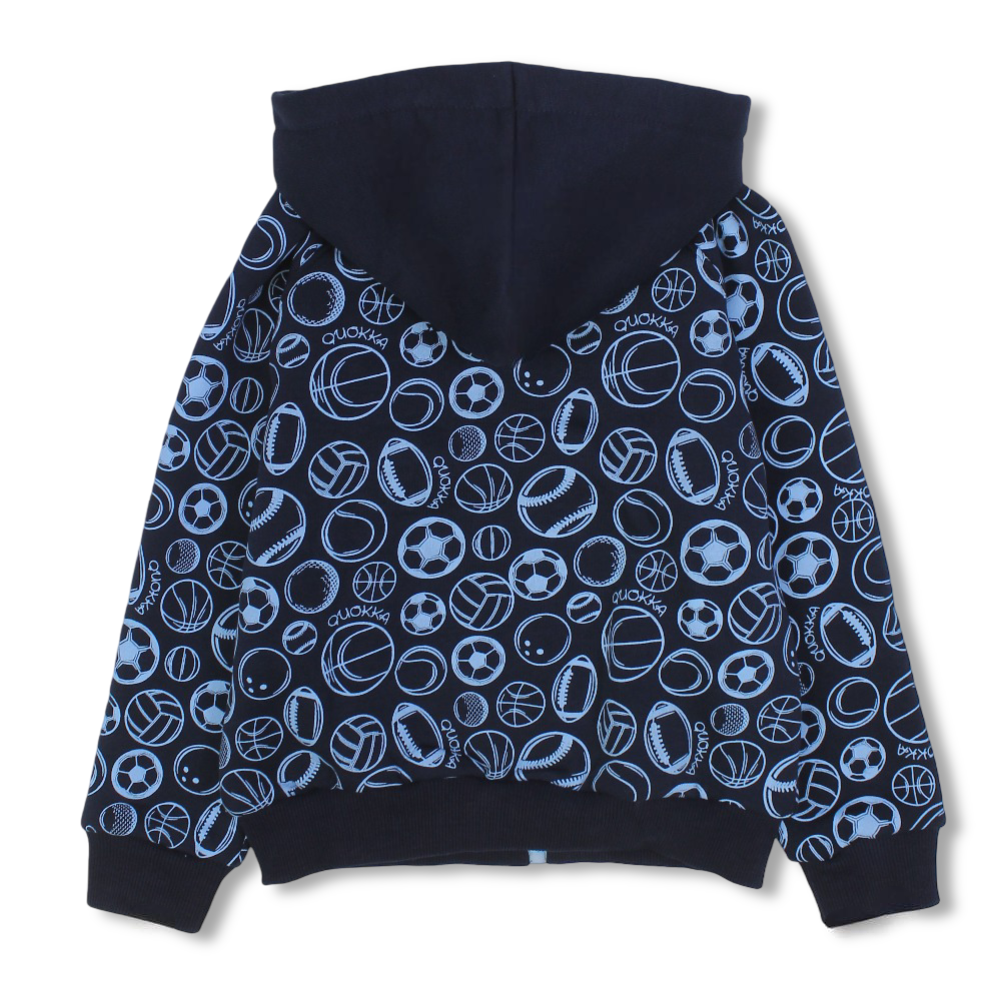 Boys Cotton Hoodie – Navy with Balls Print