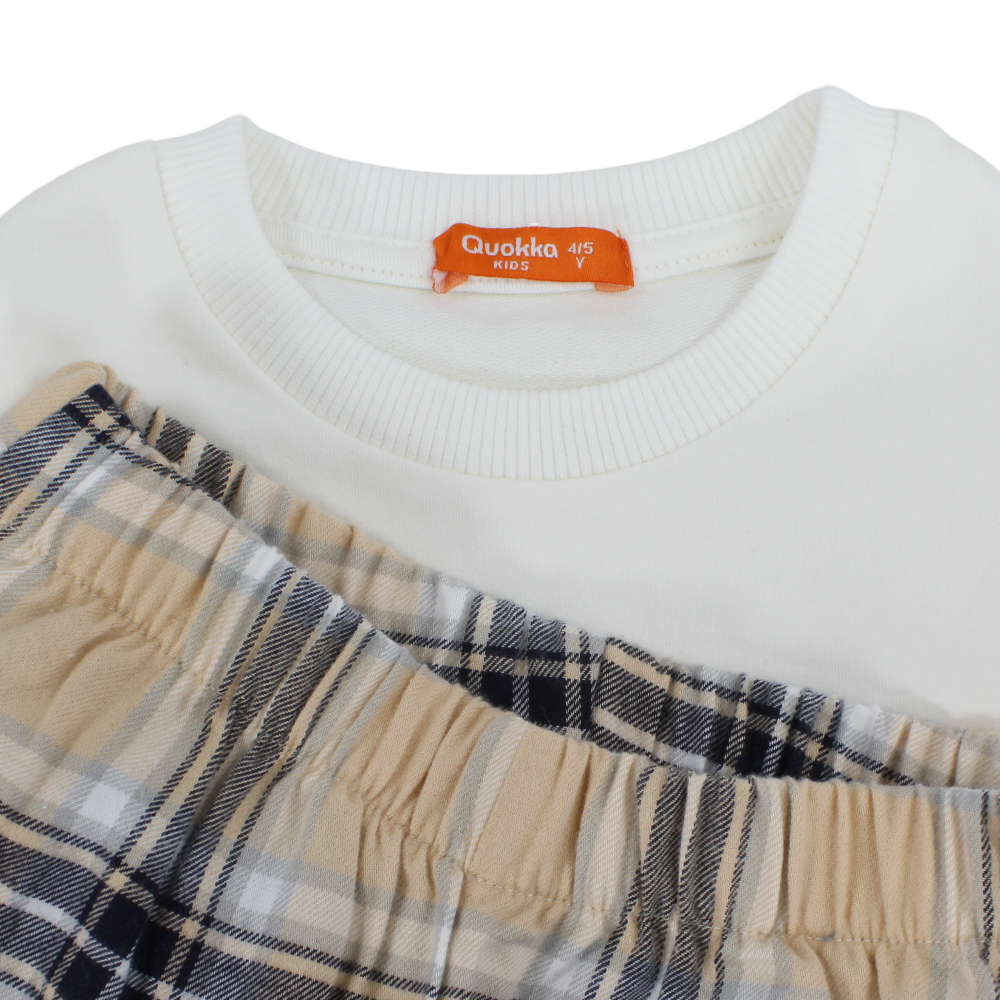 Boys Cotton 2-Piece Outfit Set – Off-White with Bear Design