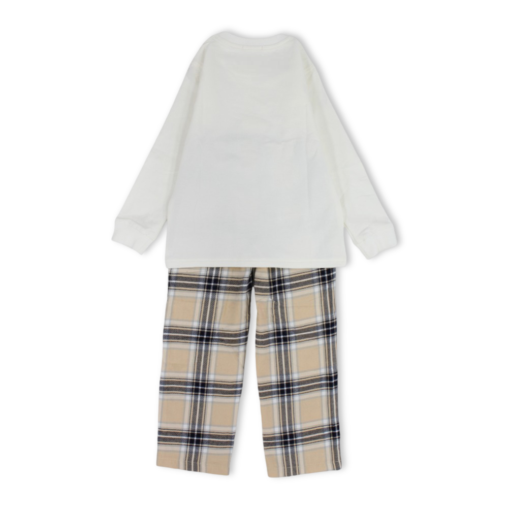 Boys Cotton 2-Piece Outfit Set – Off-White with Bear Design