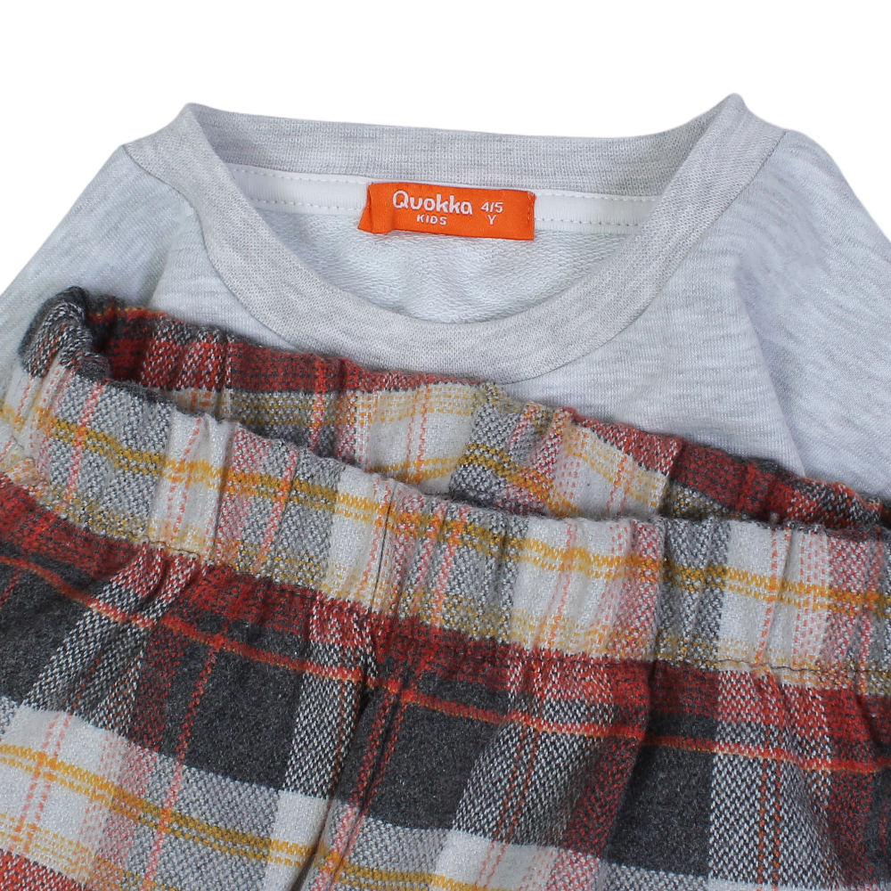 Boys Cotton 2-Piece Outfit Set – Grey with Bear Design