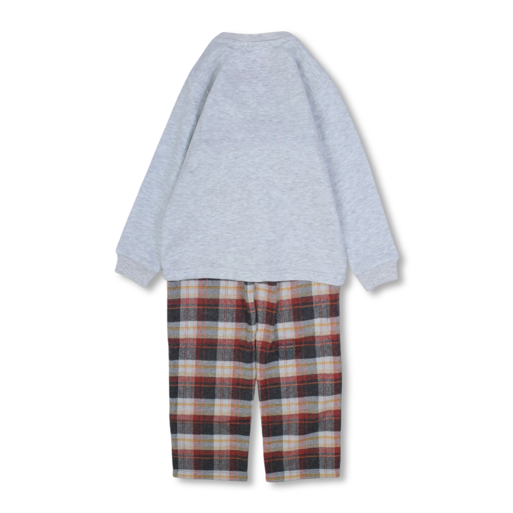Boys Cotton 2-Piece Outfit Set – Grey with Bear Design