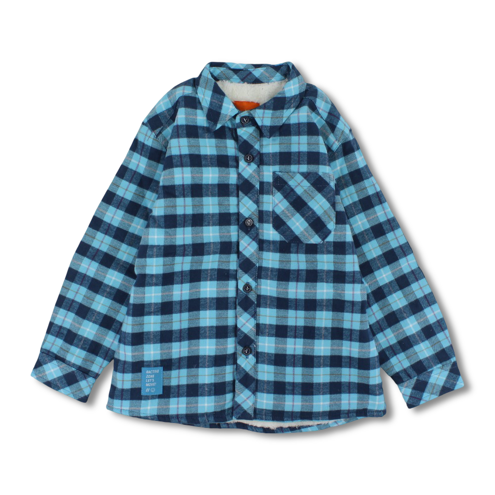 Boys Fleeced Shirt – Navy & Turquoise
