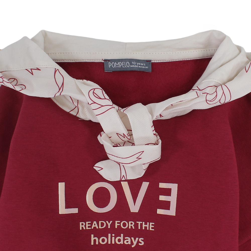 Girls Cotton Sweatshirt – Maroon with Cute Print