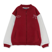Girls Cotton Jacket – Maroon with White Sleeves & Bow Print