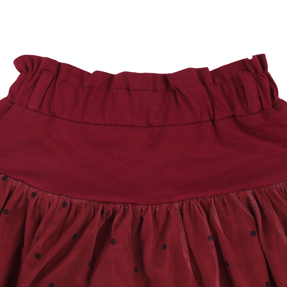 Girls Cotton Skirt - Maroon with Mesh Overlay