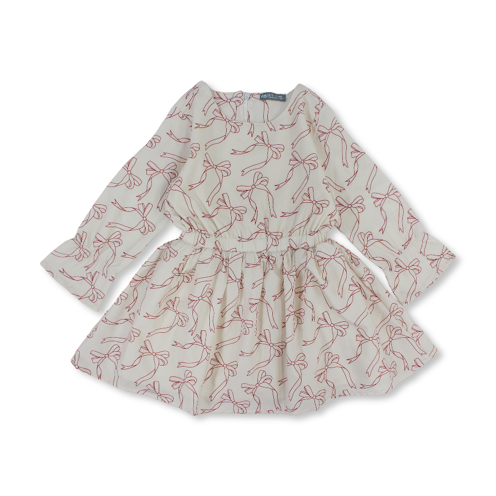 Girls Cotton Dress – Off-White & Maroon