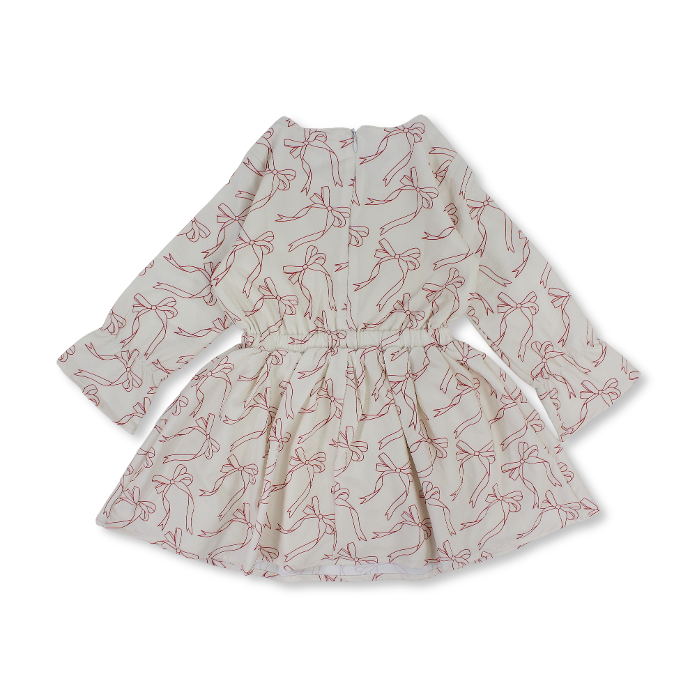 Girls Cotton Dress – Off-White & Maroon