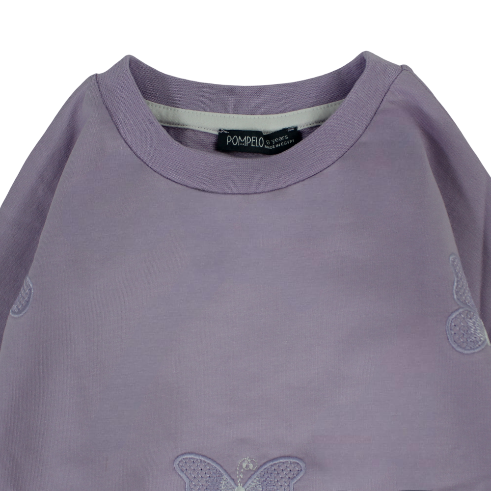 Girls Cotton Sweatshirt - Purple with Butterfly Embroidery