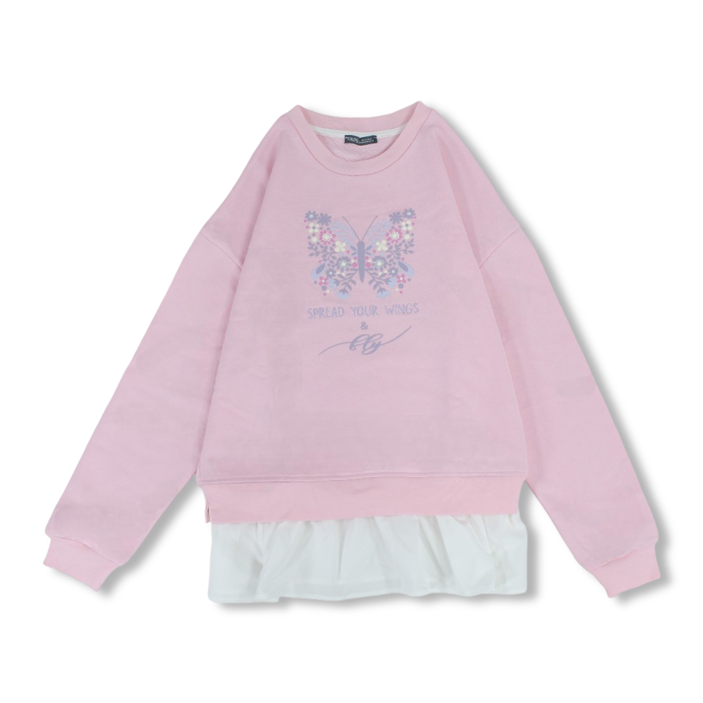 Girls Cotton Sweatshirt – Pink with Butterfly Design