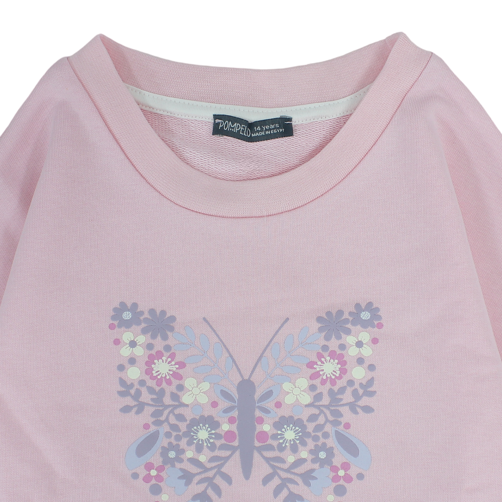 Girls Cotton Sweatshirt – Pink with Butterfly Design