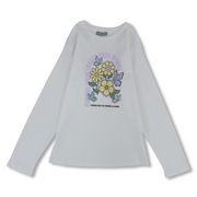 Girls Cotton T-Shirt – Off-White with Flowers Print