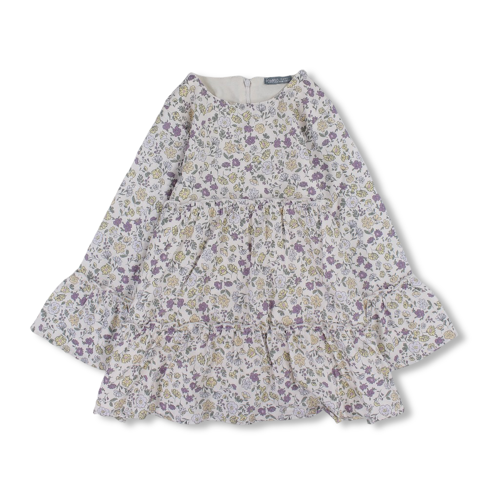 Girls Cotton Dress – Off-White with Floral Print