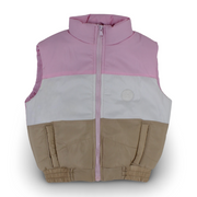 Girls Waterproof Puffer Vest - Pink/White/Beige