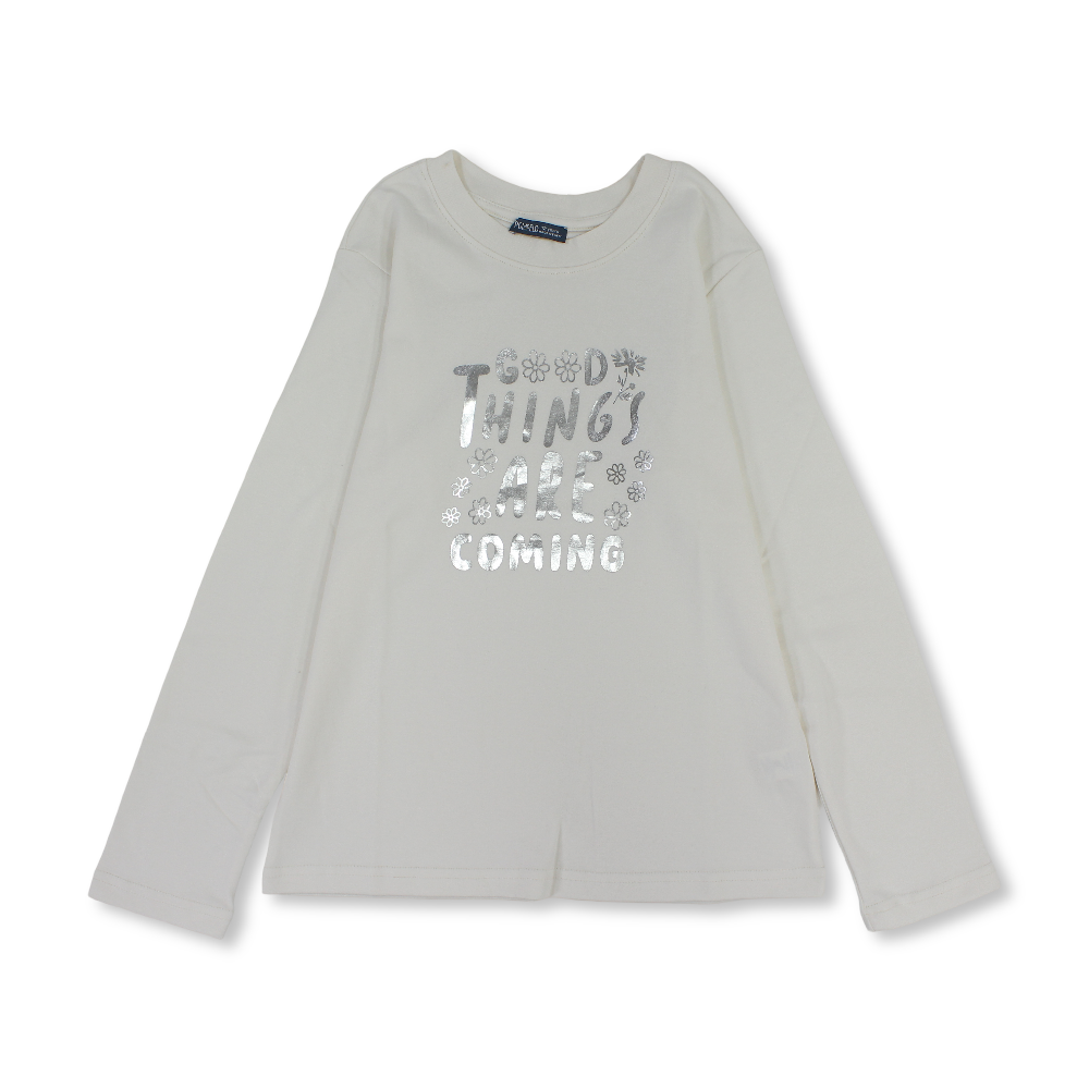 Girls Cotton T-Shirts – Off-White with "Good Things" Print