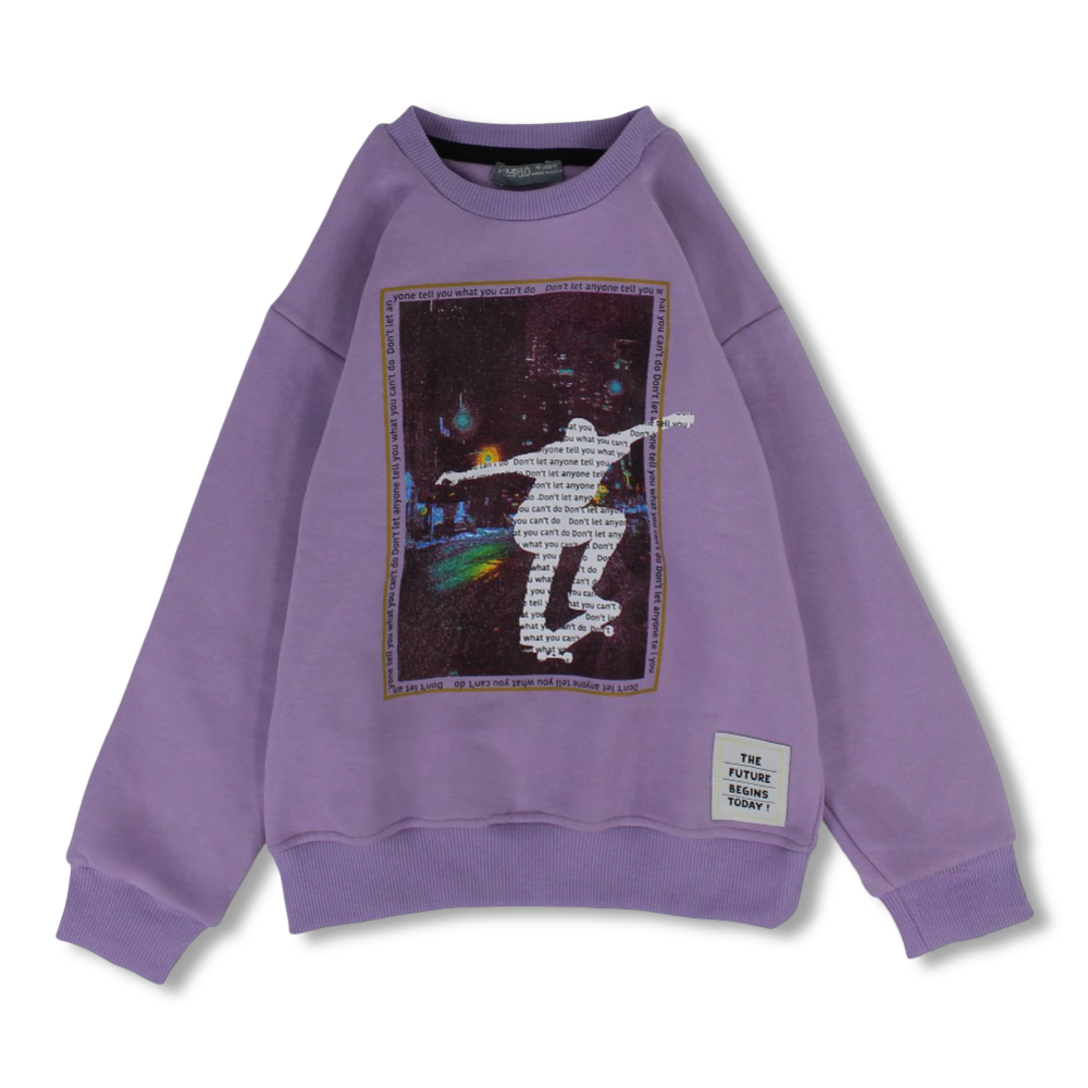 Boys Cotton Sweatshirt - Purple with Skater Graphic