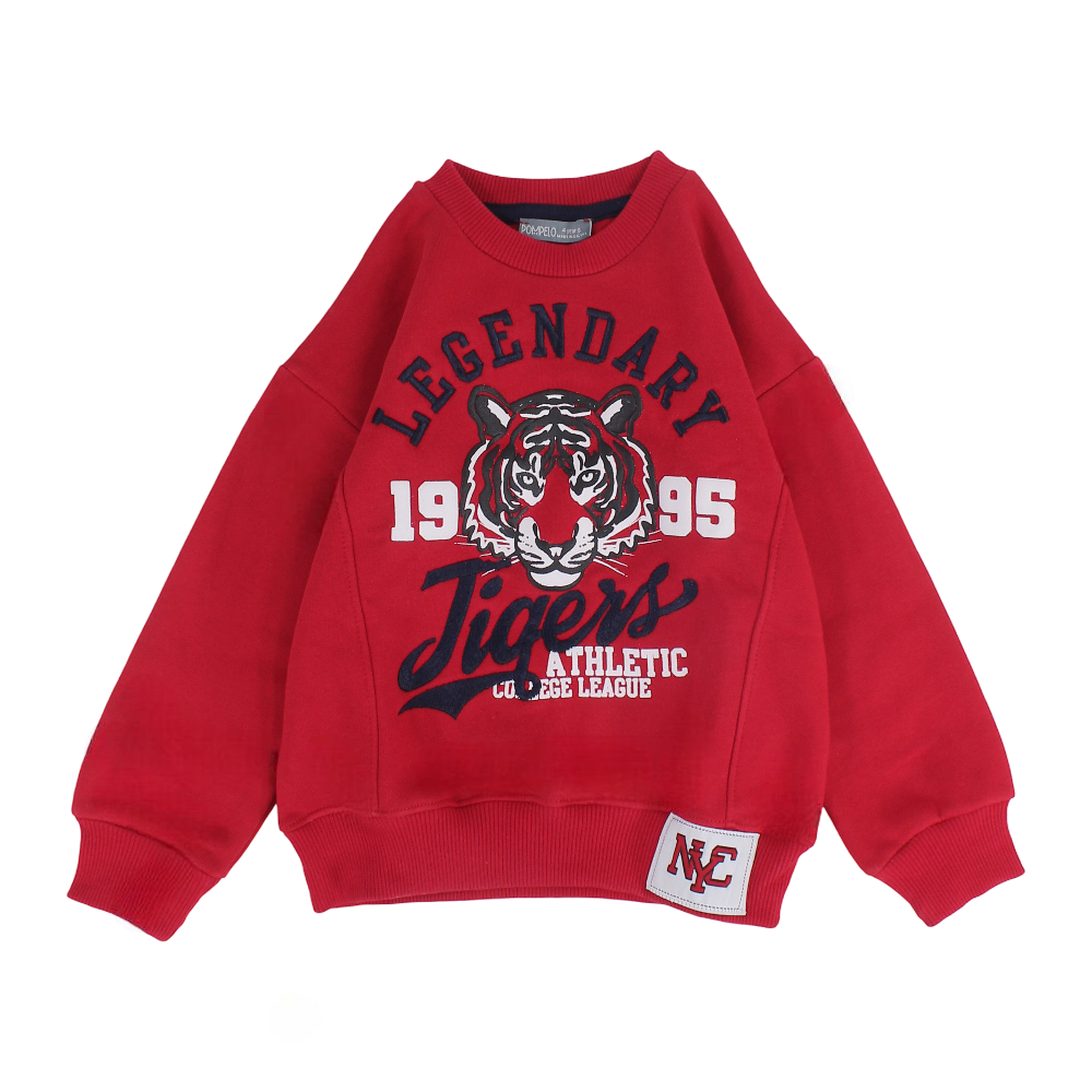 Boys Cotton Long Sleeved Sweatshirt – Red with Tigers Design