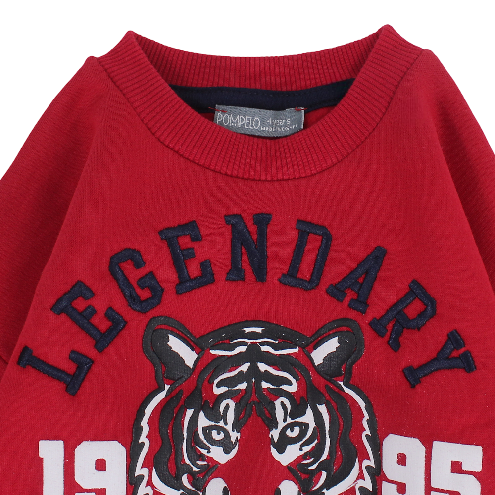 Boys Cotton Long Sleeved Sweatshirt – Red with Tigers Design