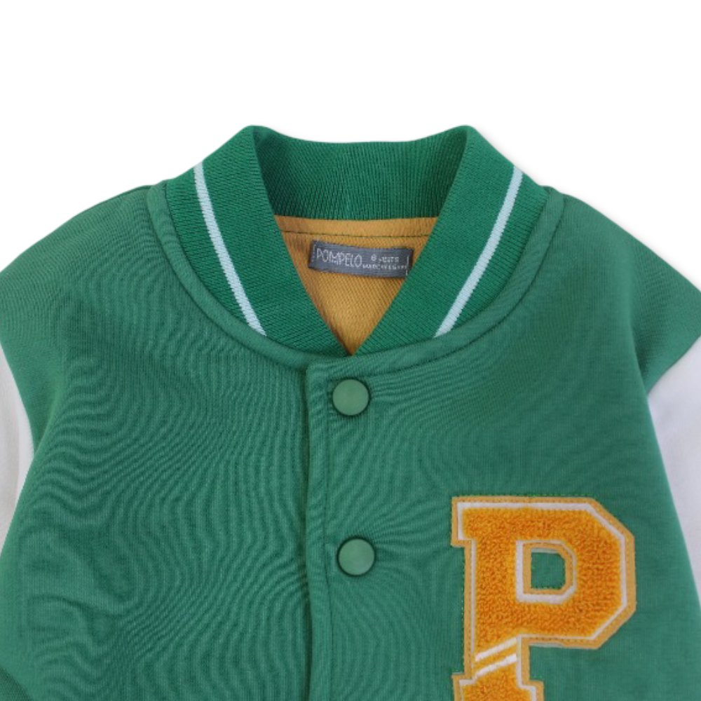 Boys Cotton Varsity Jacket – Green with Letter Patch