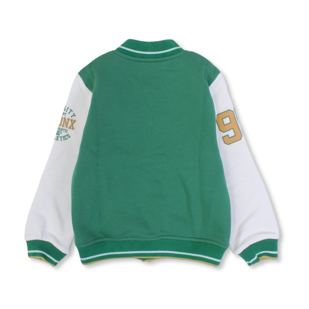 Boys Cotton Varsity Jacket – Green with Letter Patch