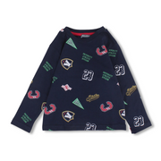 Boys Cotton Long Sleeved Sweatshirt – Navy with Badges Print