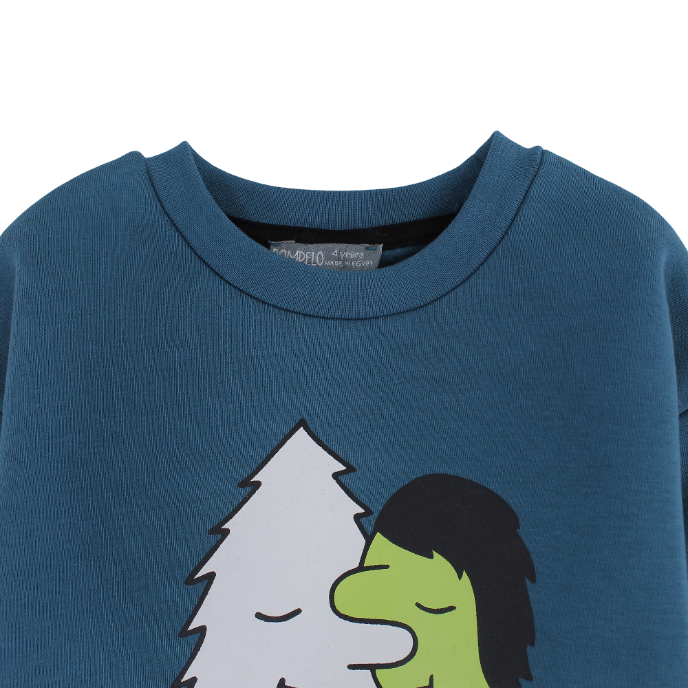 Boys Cotton Sweatshirt – Petroleum Blue with “Be Close to Nature” Print