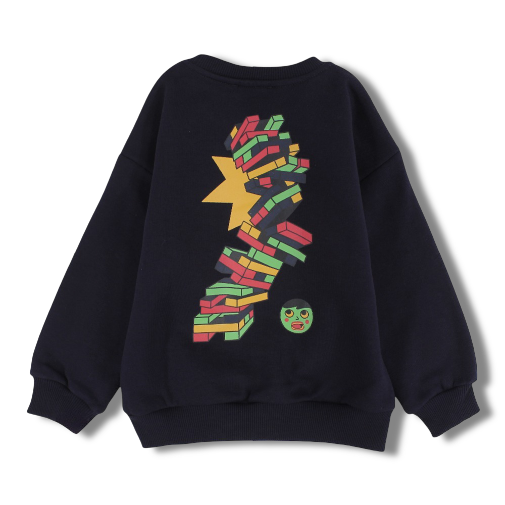 Boys Cotton Sweatshirt – Navy with Colorful Blocks Print