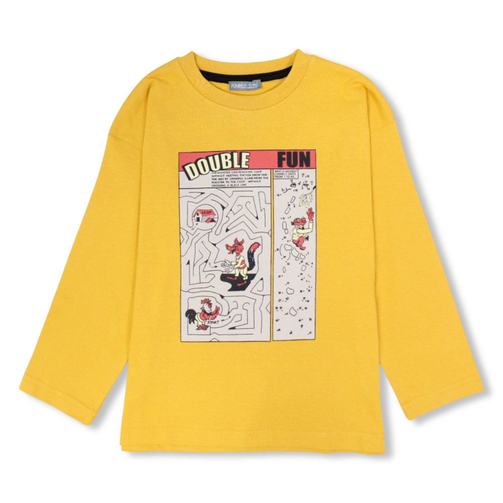 Boys Cotton T-Shirt – Yellow with a Maze Print
