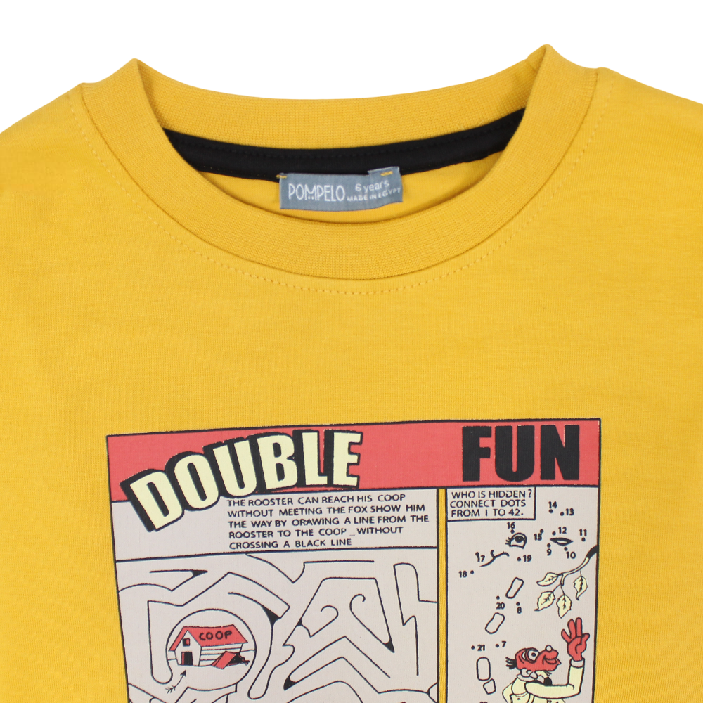 Boys Cotton T-Shirt – Yellow with a Maze Print