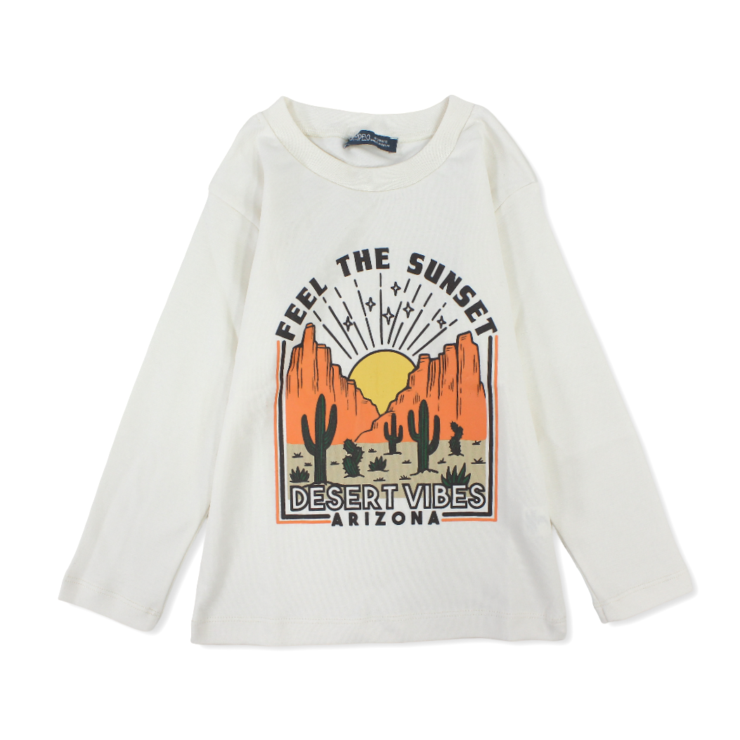 Boys Cotton T-Shirt – Off-White with Desert Vibes Print