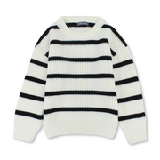 Girls Wool Pullover – Off-White with Black Lines