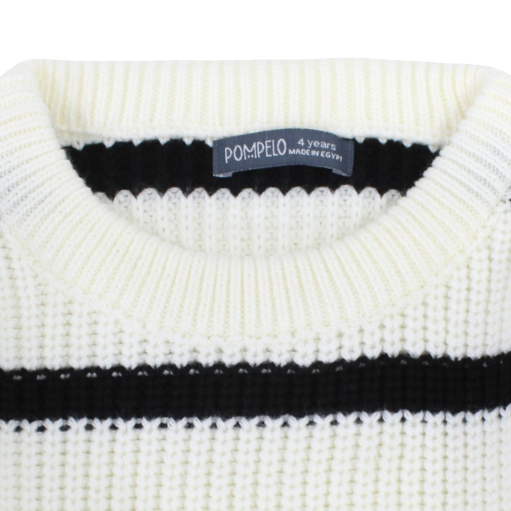 Girls Wool Pullover – Off-White with Black Lines