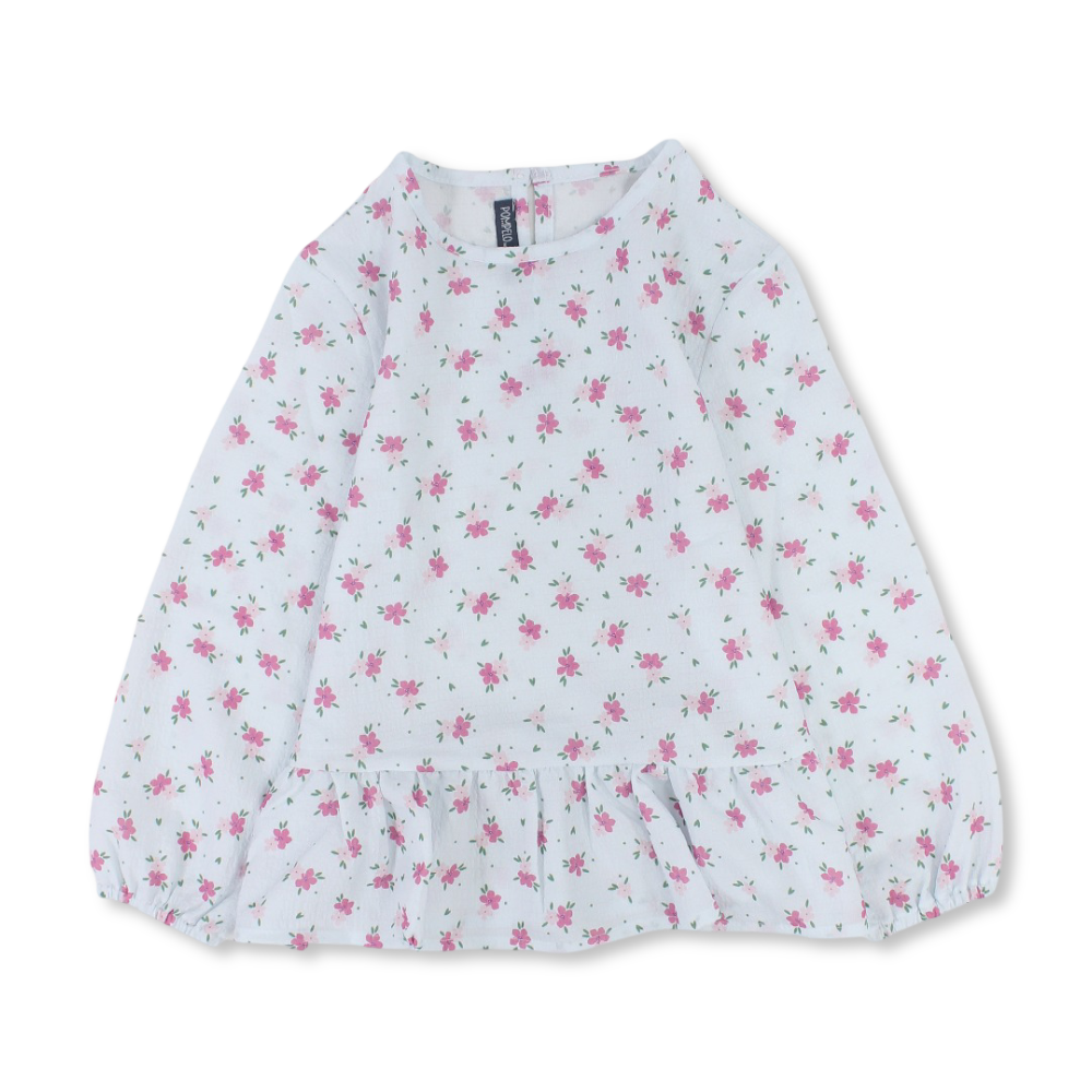 Girls Blouse – Off-White with Flowers Print