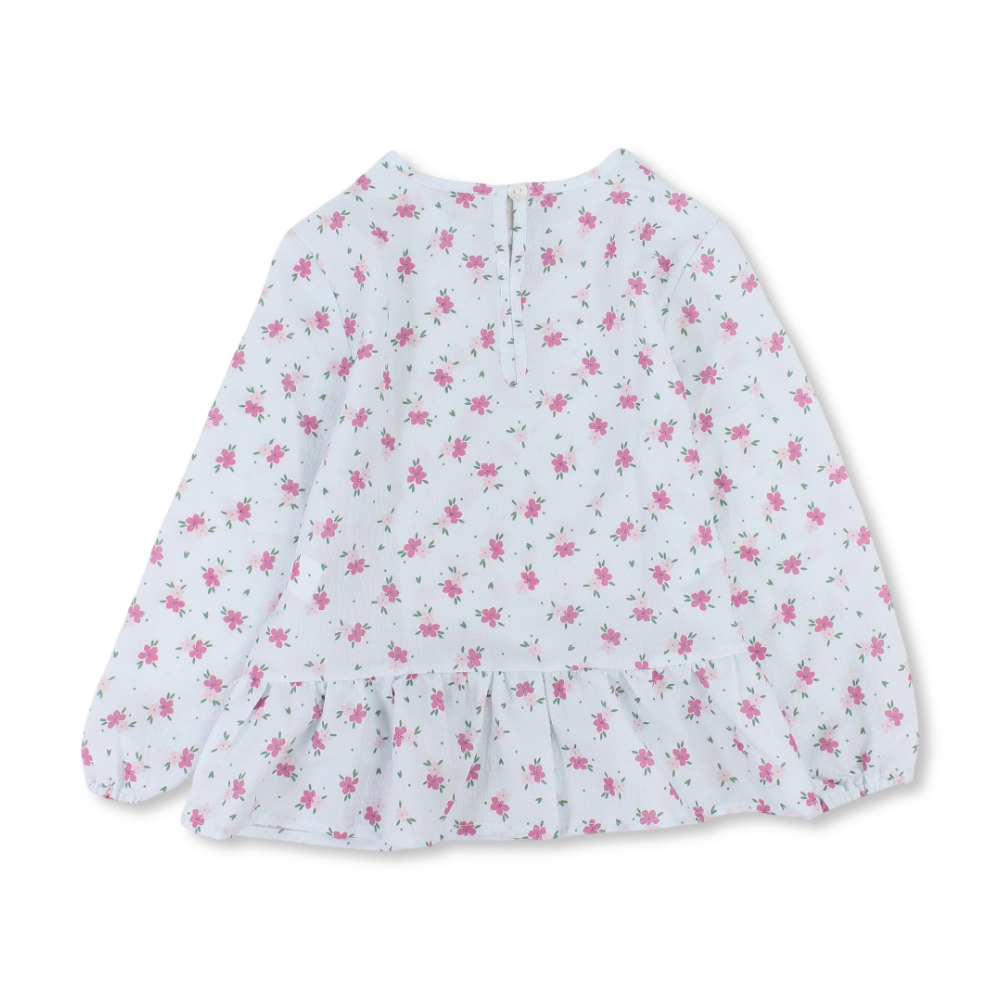 Girls Blouse – Off-White with Flowers Print