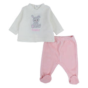 Baby Girls Velvet 2-Piece Outfit Set – Off-White/Pink