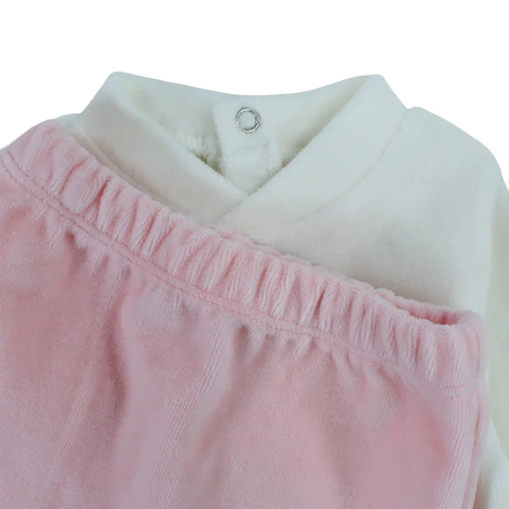 Baby Girls Velvet 2-Piece Outfit Set – Off-White/Pink