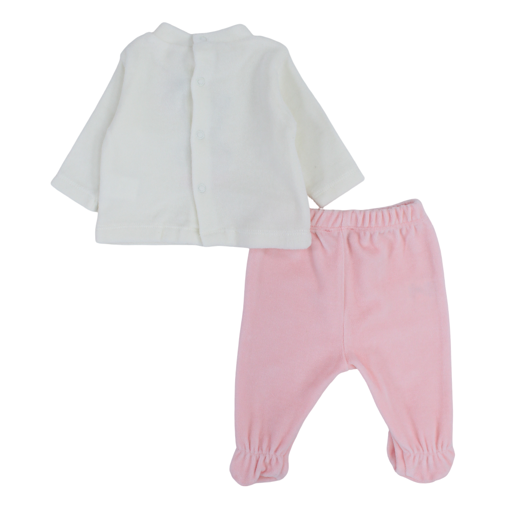 Baby Girls Velvet 2-Piece Outfit Set – Off-White/Pink