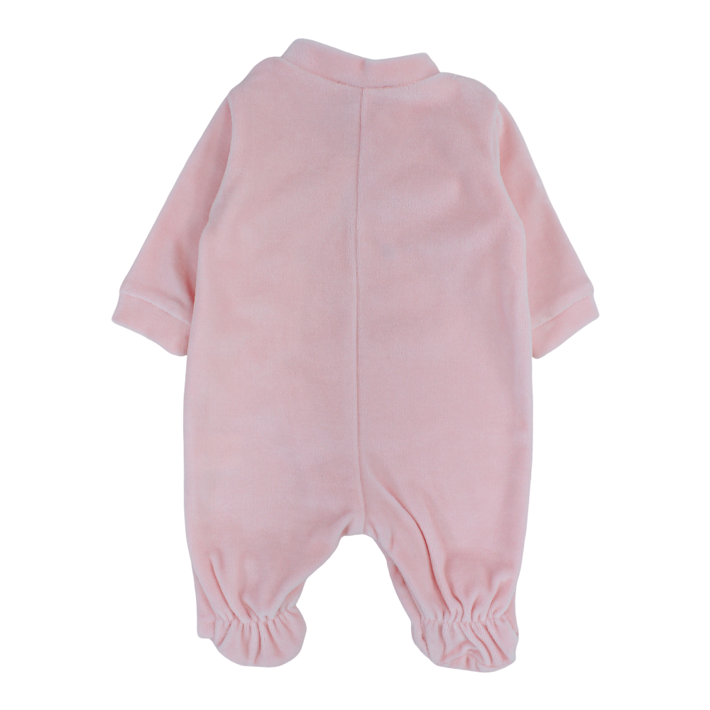 Baby Girls Velvet Baby Footie – Pink with a Bear Design