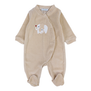 Baby Girls Velvet Baby Footie – Beige with Lovely Elephants Design