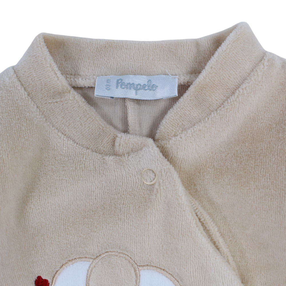 Baby Girls Velvet Baby Footie – Beige with Lovely Elephants Design