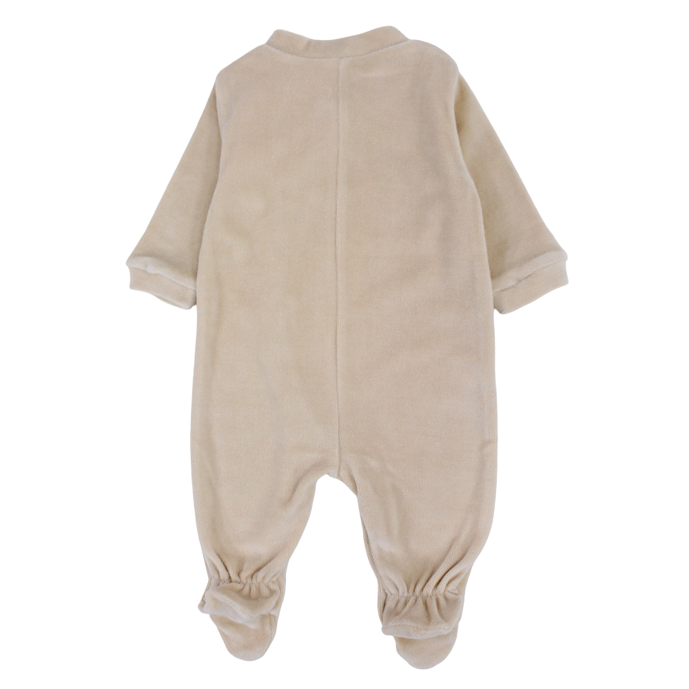Baby Girls Velvet Baby Footie – Beige with Lovely Elephants Design