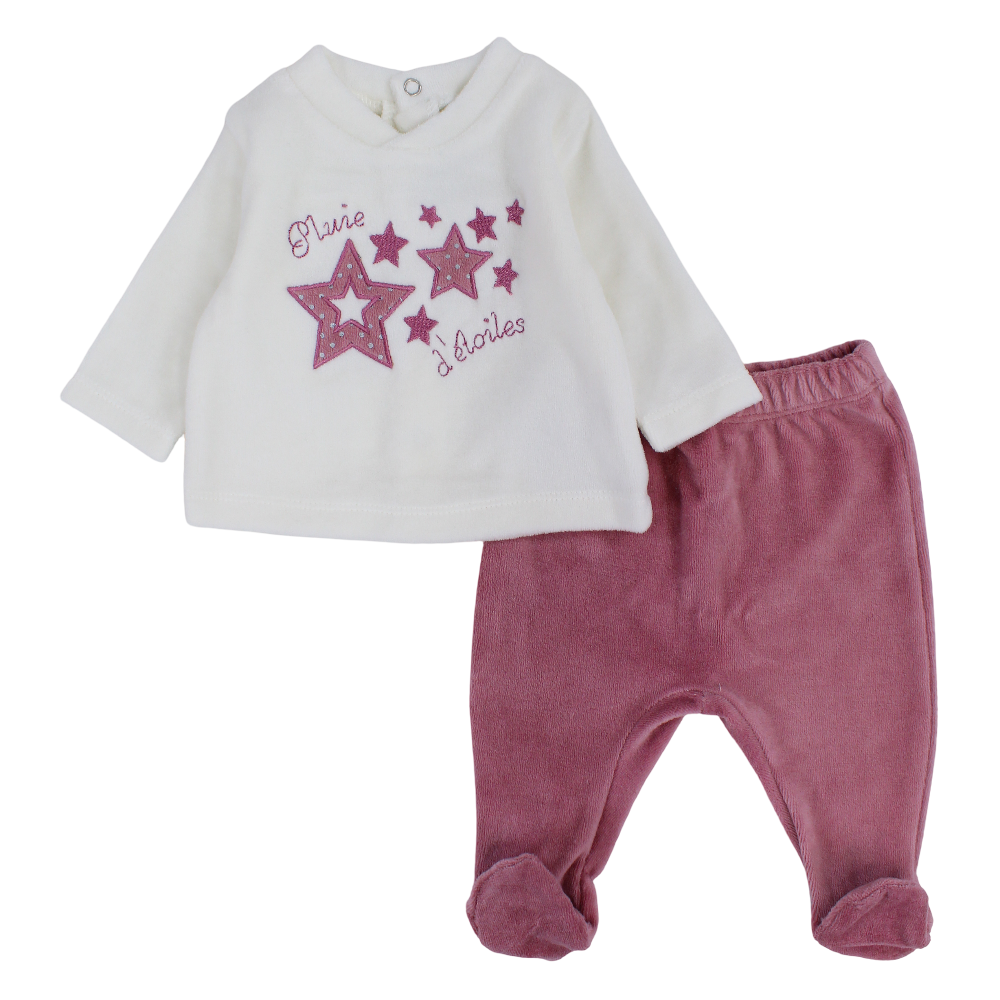 Baby Girls 2-Piece Outfit Set – Off-White/Purple