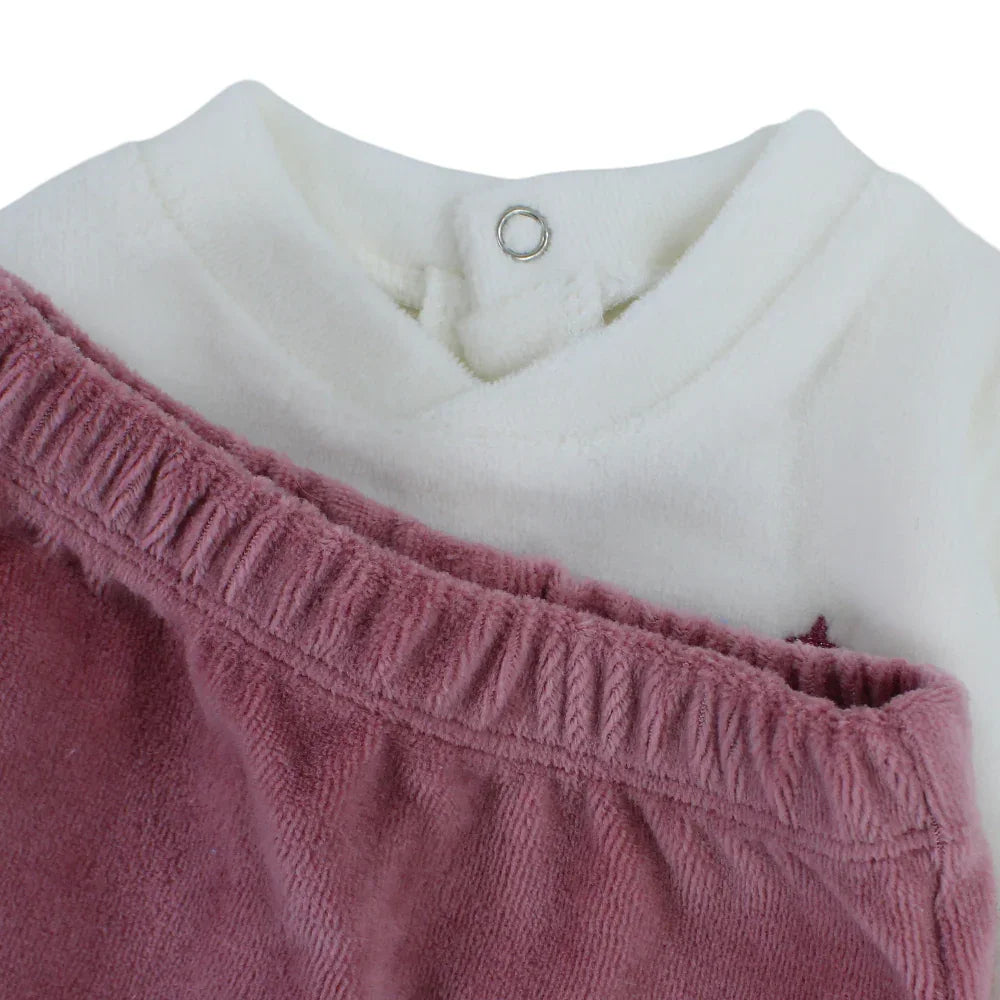 Baby Girls 2-Piece Outfit Set – Off-White/Purple